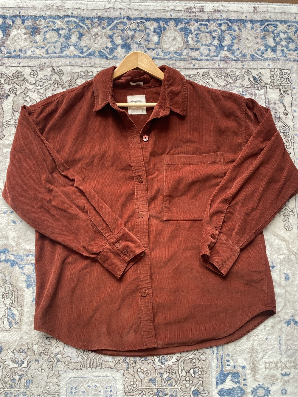 Abercrombie & Fitch Oversized Brown Corduroy Button-Down Shirt